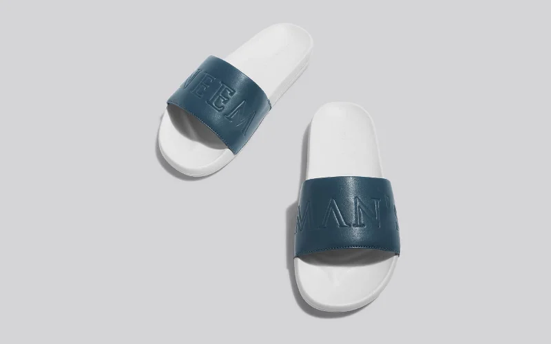 Trendy Summer Footwear Cushy Slides : White-Blue