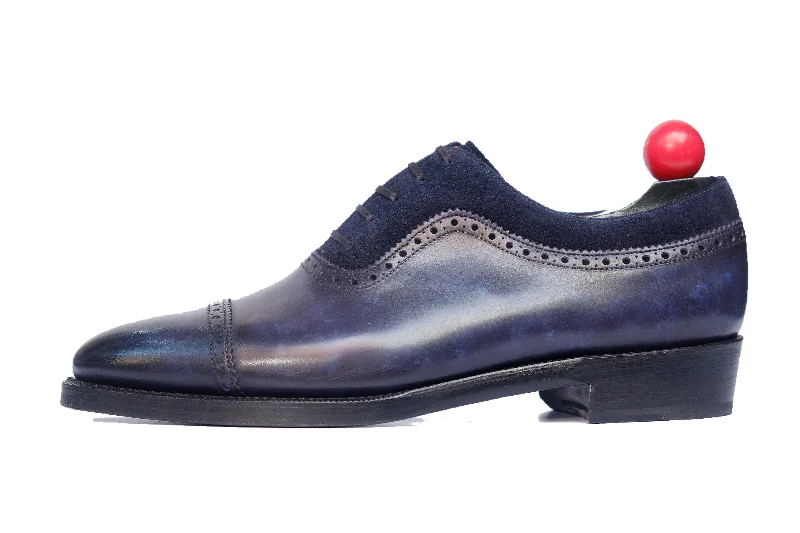 Luxury Boots For Sale Palacio - MTO - Navy Marble Patina / Navy Suede - TMG Last - Double Leather Sole Luxury Boots For Sale Palacio - MTO - Navy Marble Patina / Navy Suede - TMG Last - Double Leather Sole