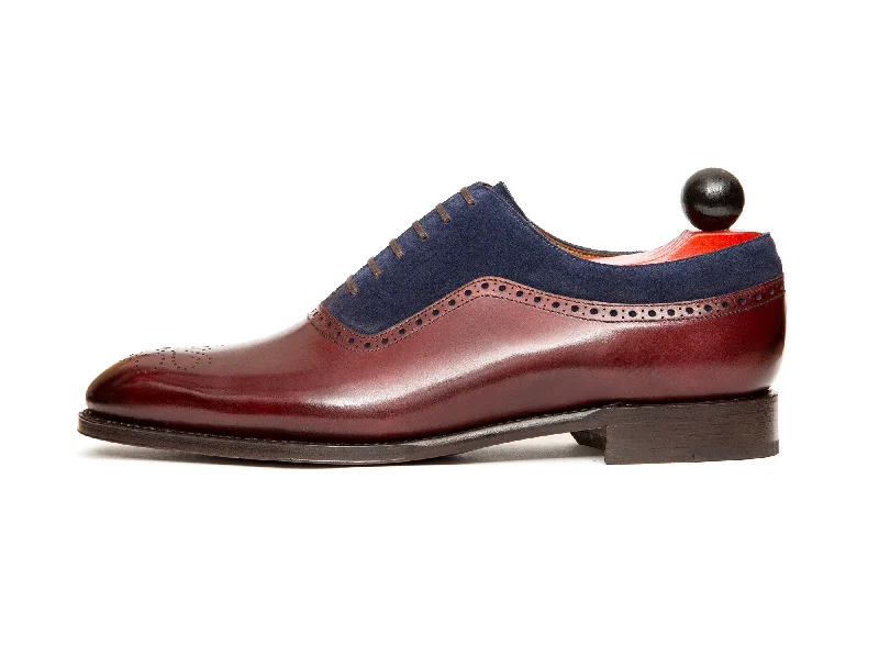 Comfortable Casual Sandals Roosevelt - MTO - Burgundy Calf / Dark Blue Suede - NGT Last - Single Leather Sole Comfortable Casual Sandals Roosevelt - MTO - Burgundy Calf / Dark Blue Suede - NGT Last - Single Leather Sole