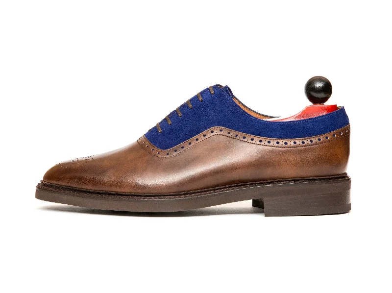 Sporty Casual Boots Roosevelt - MTO - Copper Museum Calf / Vivid Blue Suede - TMG Last - Country Rubber Sole Sporty Casual Boots Roosevelt - MTO - Copper Museum Calf / Vivid Blue Suede - TMG Last - Country Rubber Sole