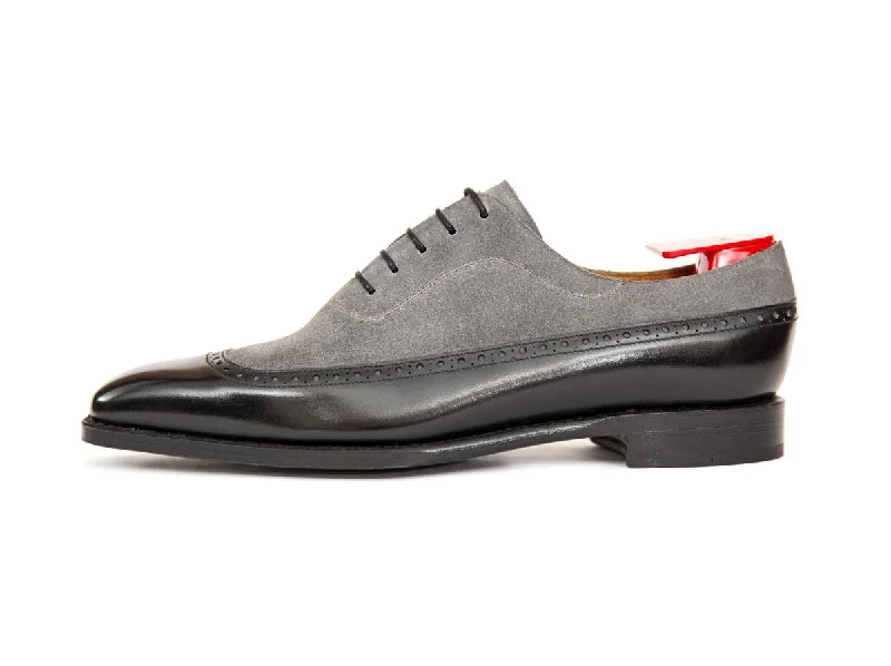 Comfortable Dress Flats Sebastien - MTO - Black Calf / Light Grey Suede - LPB Last - Single Leather Sole Comfortable Dress Flats Sebastien - MTO - Black Calf / Light Grey Suede - LPB Last - Single Leather Sole