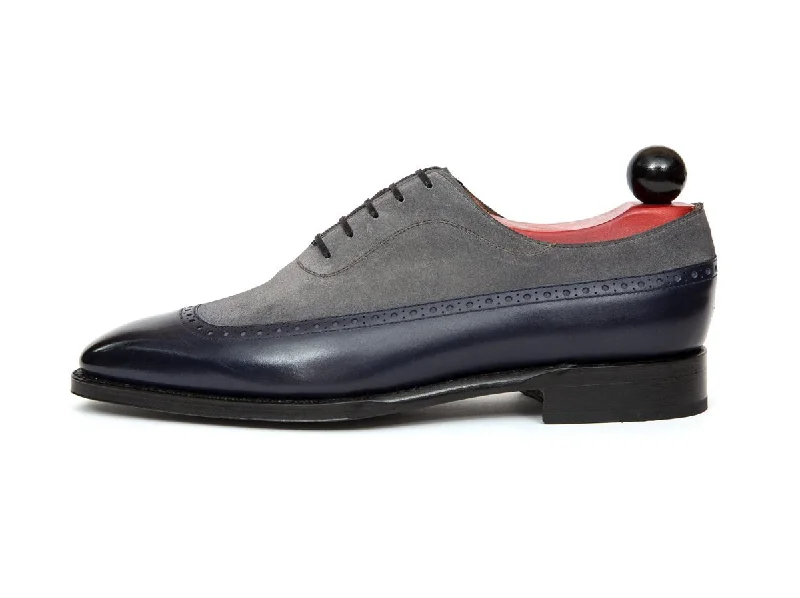 Stylish Platform Boots Sebastien - MTO - Marine Blue Calf / Light Grey Suede - LPB Last - Single Leather Sole Stylish Platform Boots Sebastien - MTO - Marine Blue Calf / Light Grey Suede - LPB Last - Single Leather Sole