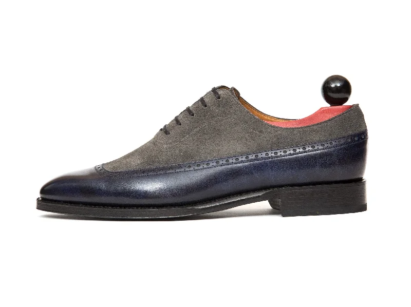 Comfortable Hiking Footwear Sebastien - MTO - Navy Museum Calf / Mid Grey Suede - LPB Last - Single Leather Sole Comfortable Hiking Footwear Sebastien - MTO - Navy Museum Calf / Mid Grey Suede - LPB Last - Single Leather Sole