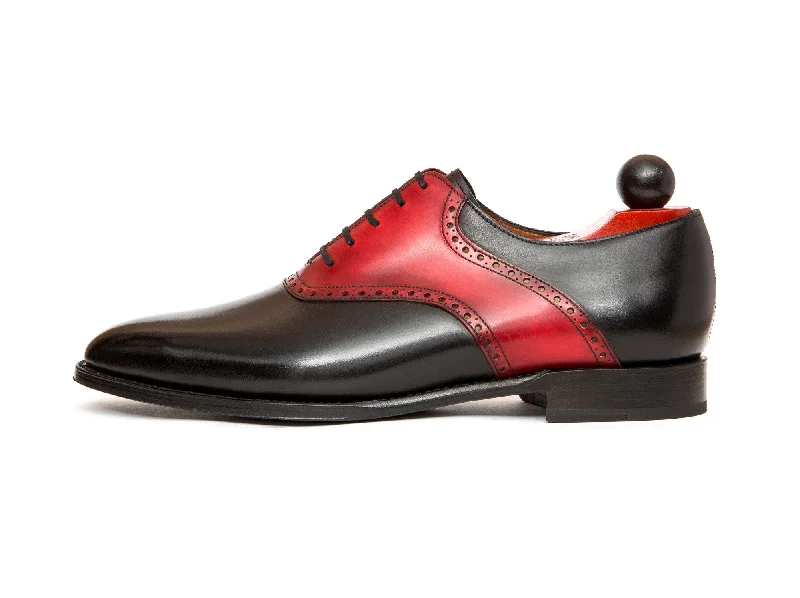 Comfortable Sports Sandals Stefano Redux - MTO - Black Calf / Red Calf Saddle - JKF Last - Single Leather Sole