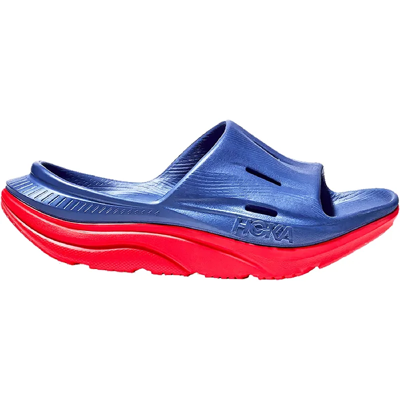 Trendy Hiking Sneakers For Sale Unisex Hoka Ora Recovery Slide 3 Bellwether Blue/Red EVA