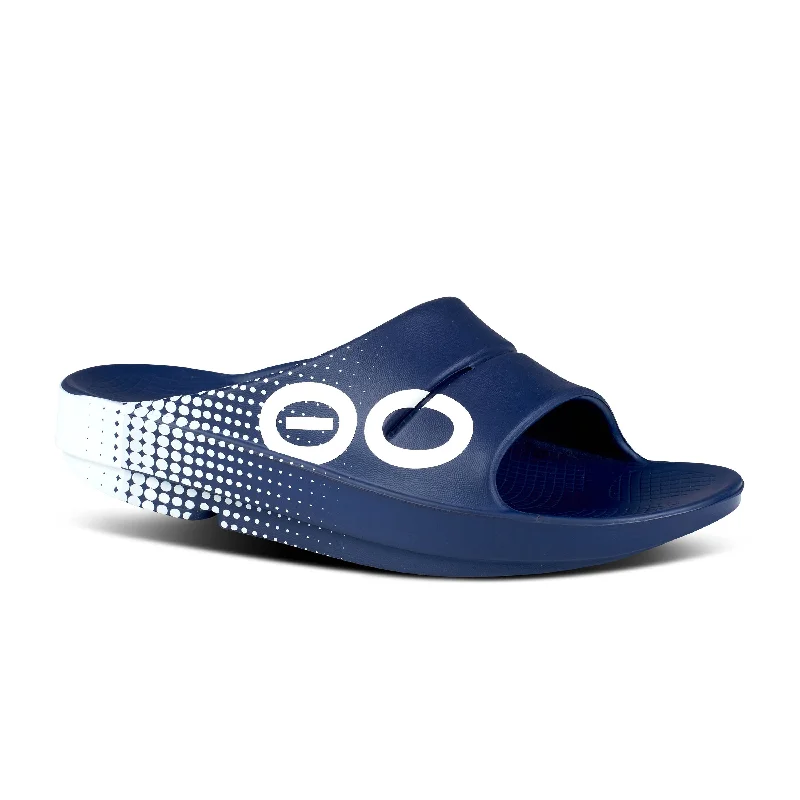 Best Running Shoes For Sale Unisex Oofos OOahh Sport Slide Sandal Color: Matrix Navy