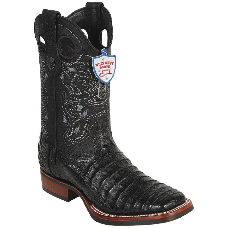 Wild West Boots #28258205 Men's | Color Black | Men's Wild West Caiman Belly Boots Wide Square Toe Rubber Sole Handcrafted