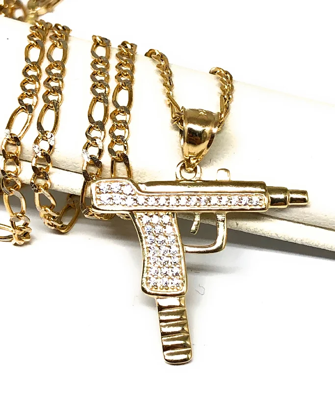 aquamarine and diamond wedding ring 10k Solid Gold CZ UZI Pistol Pendant Necklace (MED, SM)