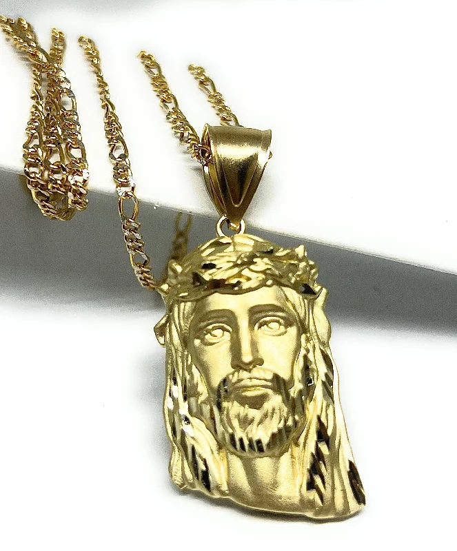 celestial orbit ring set 10k Solid Gold Yellow Classic Jesus Face MATTE Pendant Necklace (LG, MED, SM)