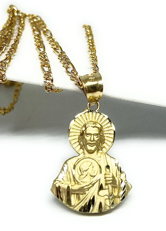 emerald-cut aquamarine necklace 10k Solid Gold Yellow Saan Judas Saaint Jude HALF BODY Pendant Figaro Chain emerald-cut aquamarine necklace 10k Solid Gold Yellow Saan Judas Saaint Jude HALF BODY Pendant Figaro Chain