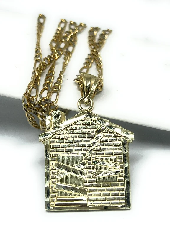 colorful gemstone engagement ring 10k Solid Gold Yellow TRAP HOUSE PENDANT