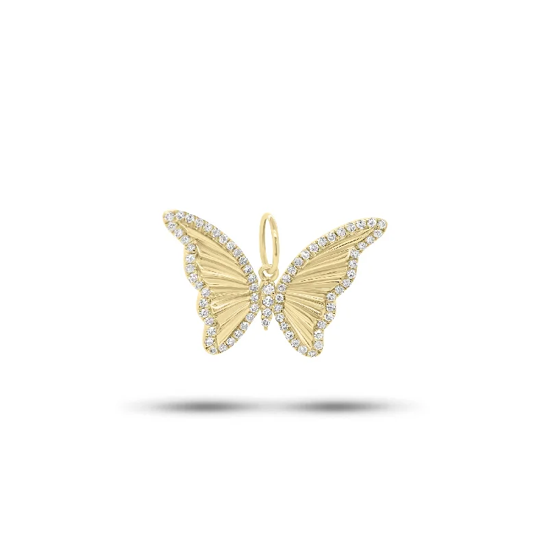 classic wedding set with diamonds Diamond & Pleated Gold Butterfly Pendant