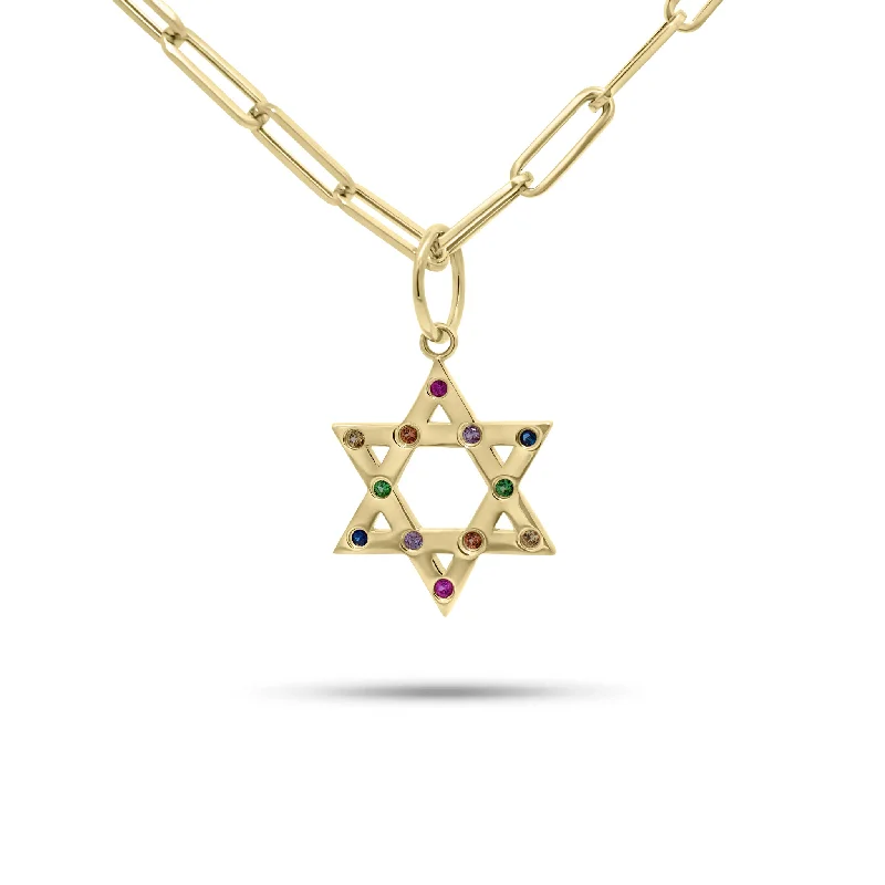 bohemian gemstone choker Multicolor Sapphire Star of David Pendant
