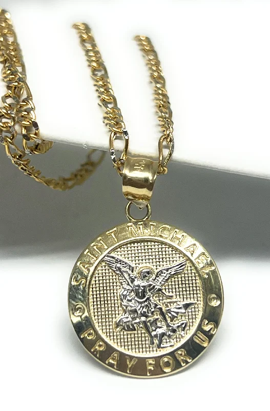 minimalist cubic zirconia earrings 14k Solid Gold 2-Tone St. Michael Archangel "Pray for Us" MEDALLION Pendant Necklace minimalist cubic zirconia earrings 14k Solid Gold 2-Tone St. Michael Archangel "Pray for Us" MEDALLION Pendant Necklace