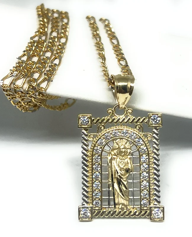vintage-inspired pearl brooch 14k Solid Gold Yellow CZ Saan Judas Saaint Jude SQUARE FRAME Pendant with Figaro Chain vintage-inspired pearl brooch 14k Solid Gold Yellow CZ Saan Judas Saaint Jude SQUARE FRAME Pendant with Figaro Chain