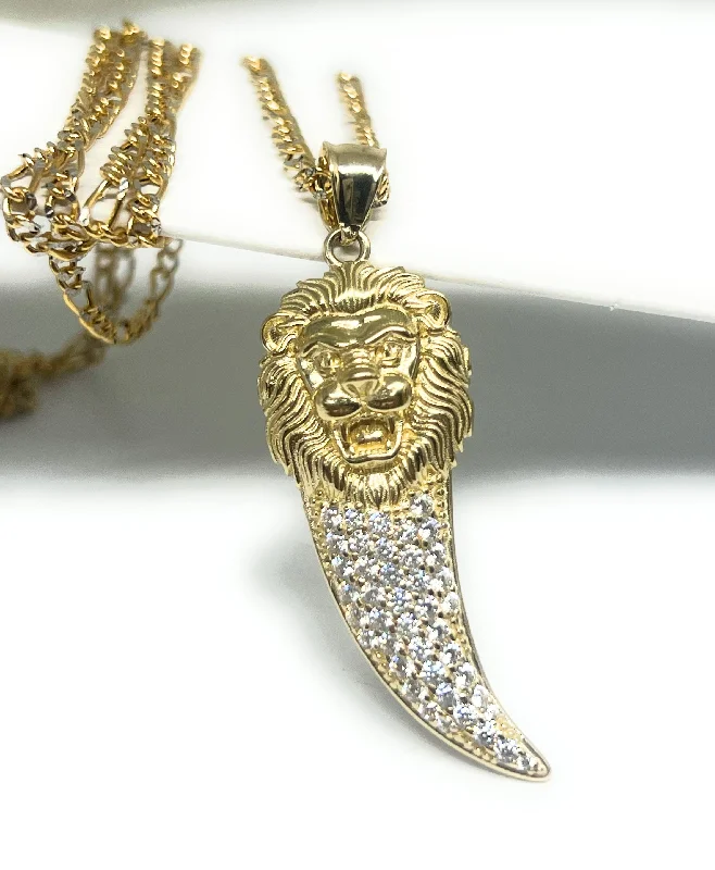 custom initial pendant necklace 14k Solid Gold Yellow LION WITH CZ HORN Pendant Necklace custom initial pendant necklace 14k Solid Gold Yellow LION WITH CZ HORN Pendant Necklace