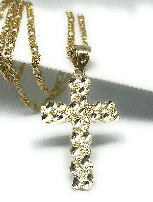 vintage citrine ring 14k Solid Gold Yellow Nugget CROSS Pendant Necklace Figaro Chain vintage citrine ring 14k Solid Gold Yellow Nugget CROSS Pendant Necklace Figaro Chain