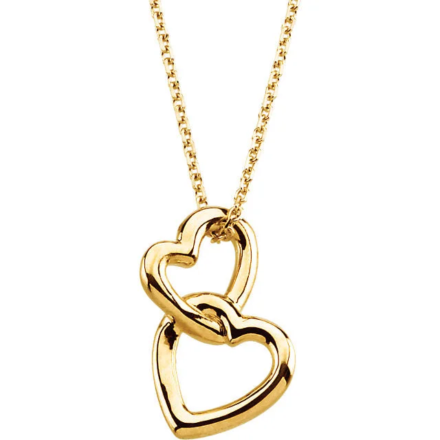 men’s woven leather bracelet 14K YELLOW GOLD VERTICAL DOUBLE HEART NECKLACE