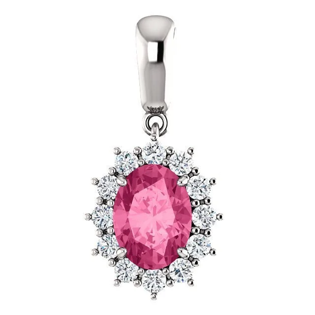 simple crystal pendant necklace 14KT GOLD 1.35 CT PINK TOURMALINE & 1/3 CTW DIAMOND HALO PENDANT simple crystal pendant necklace 14KT GOLD 1.35 CT PINK TOURMALINE & 1/3 CTW DIAMOND HALO PENDANT
