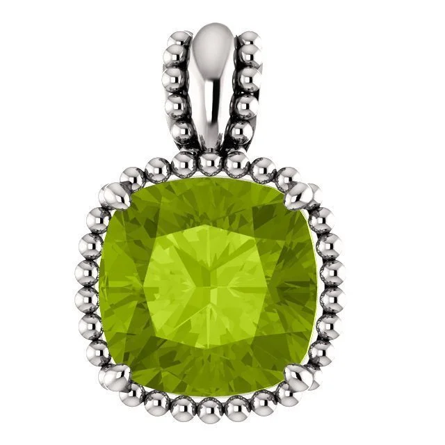 chunky gold chain necklace 14KT GOLD 2.40 CT PERIDOT BEADED CUSHION PENDANT