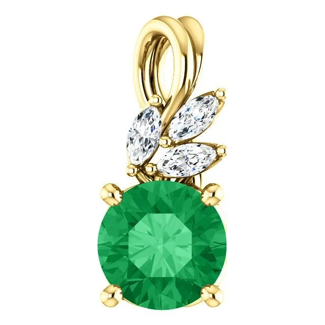 crystal drop earrings elegant 14KT GOLD 3/4 CTW EMERALD & 1/10 CTW DIAMOND PENDANT