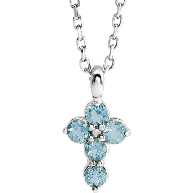 minimalist rose gold stacking rings 14KT GOLD AQUAMARINE PETITE CROSS PENDANT 16-18" NECKLACE