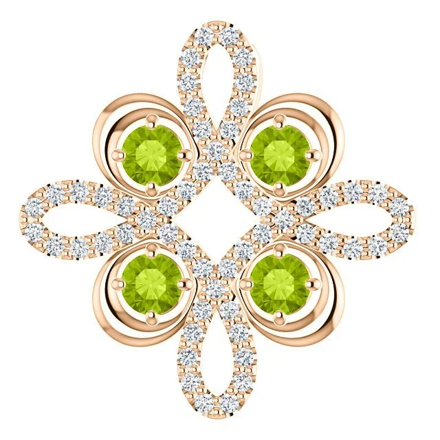 classic silver pearl earrings 14KT GOLD PERIDOT & 1/6 CTW DIAMOND CLOVER PENDANT