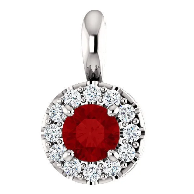 large vintage statement necklace 14KT Gold Ruby and Diamond Halo Pendant