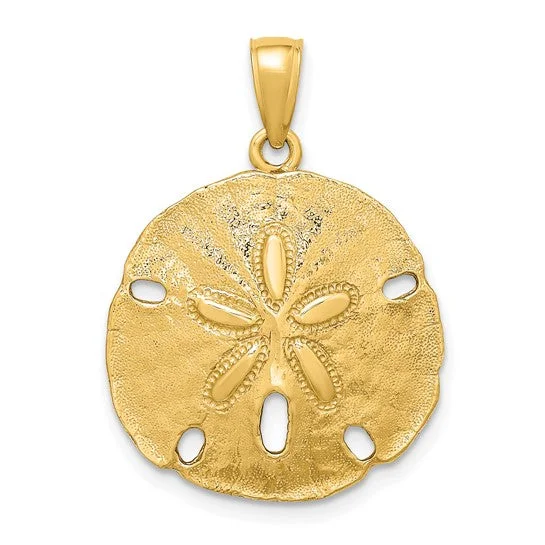 hand-stamped coordinates bracelet 14KT LARGE POLISHED SAND DOLLAR PENDANT