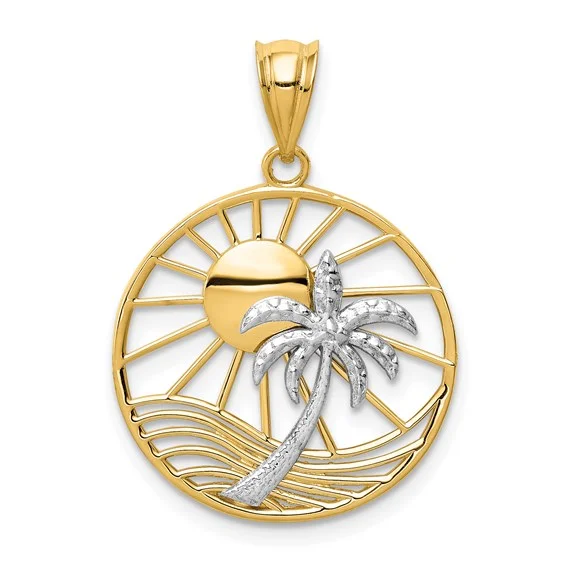 natural turquoise ring handmade 14KT TWO TONE GOLD SUN & PALM TREE PENDANT