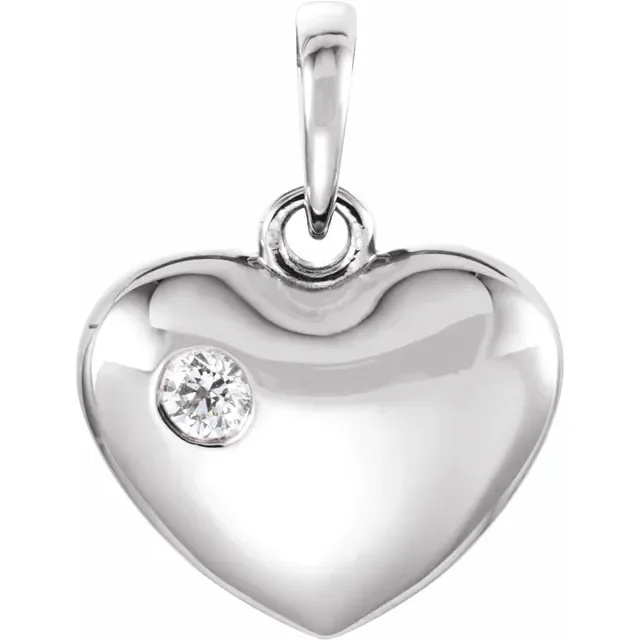 handcrafted filigree ring silver 14KT WHITE GOLD .05 CT DIAMOND HEART PENDANT