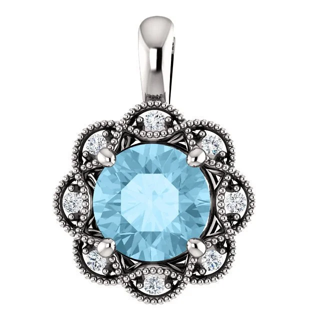 heart pendant necklace gold 14KT WHITE GOLD 0.75 CT AQUAMARINE & .04 CTW DIAMOND VINTAGE PENDANT heart pendant necklace gold 14KT WHITE GOLD 0.75 CT AQUAMARINE & .04 CTW DIAMOND VINTAGE PENDANT