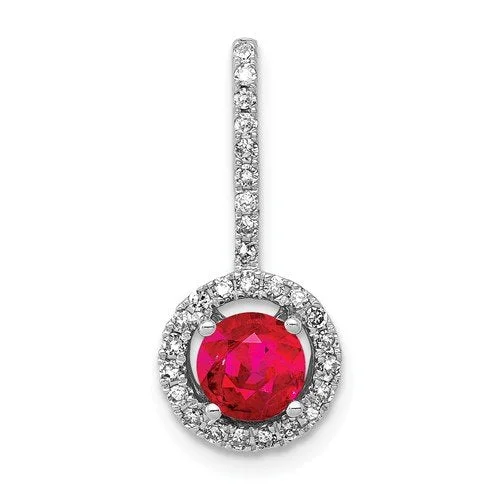 celestial moon and stars ring 14KT WHITE GOLD RUBY AND ROUND DIAMOND HALO PENDANT