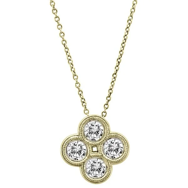 hammered gold disc necklace 14KT Yellow Gold 0.72Ct Round Diamond Clover Necklace
