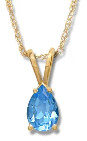 real tourmaline birthstone ring 14KT YELLOW GOLD PEAR SHAPE BLUE TOPAZ NECKLACE