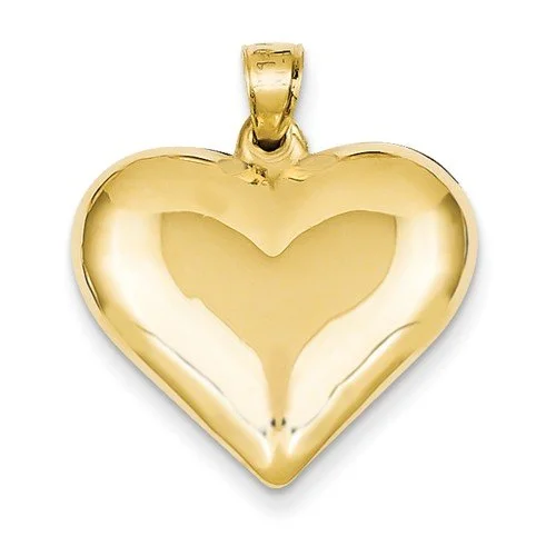 real diamond eternity band 14KT Yellow Gold 3-D Hollow Puffed Heart Charm