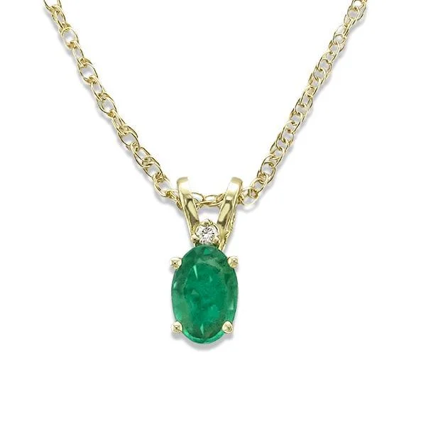 unique wooden bead necklace 14KT YELLOW GOLD EMERALD & DIAMOND PENDANT NECKLACE