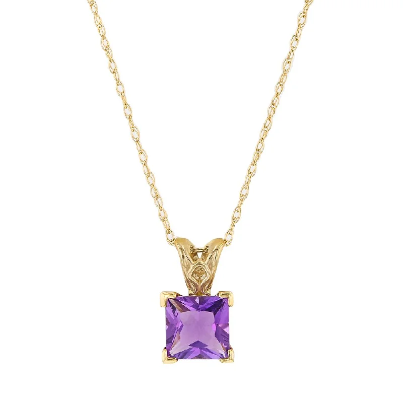 celestial galaxy planet earrings 14KT YELLOW GOLD PRINCESS CUT AMETHYST NECKLACE