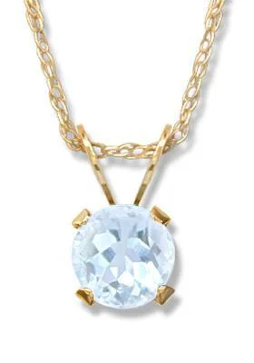 vintage flower brooch pin 14KT YELLOW GOLD ROUND AQUAMARINE PENDANT NECKLACE