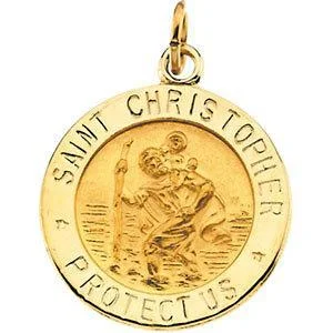 classic pearl choker necklace 14KT YELLOW GOLD ST. CHRISTOPHER MEDAL