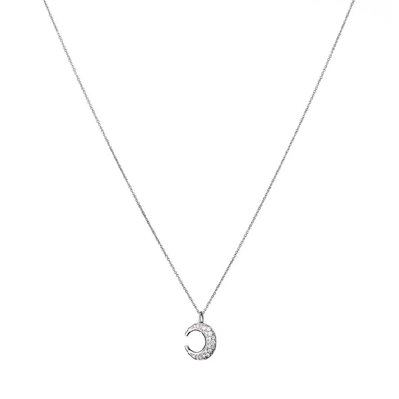 boho beaded statement necklace Lunar Pavé 18K Whitegold Pendant w. Diamonds