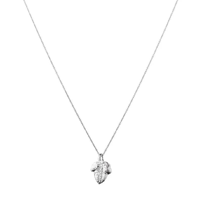 fine silver herringbone necklace The Leaf 14K Whitegold Pendant w. Diamonds