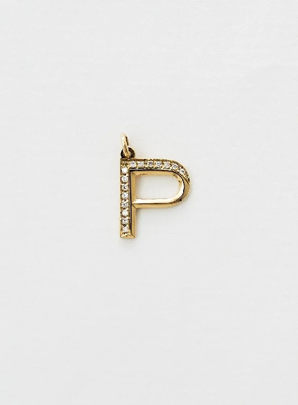 minimalist infinity ring Diamond Letter P 18K Gold Necklace or Pendant w. Diamond