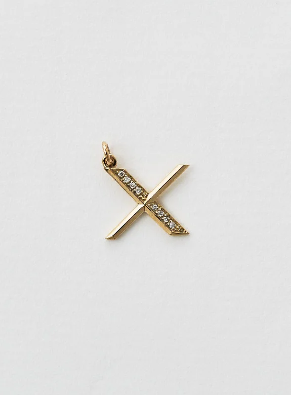 thin gold wire earrings Diamond Letter X 18K Gold Necklace or Pendant w. Diamond
