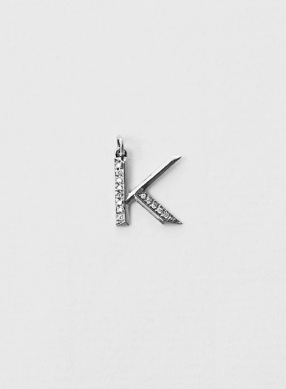 boho gold leaf ring Diamond Letter K 18K Whitegold Necklace or Pendant w. Diamond
