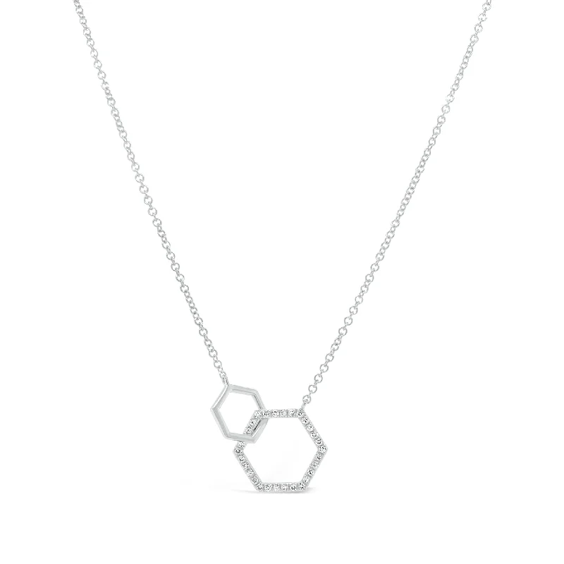 personalized initial ring stackable Diamond Double Hexagon Pendant Necklace