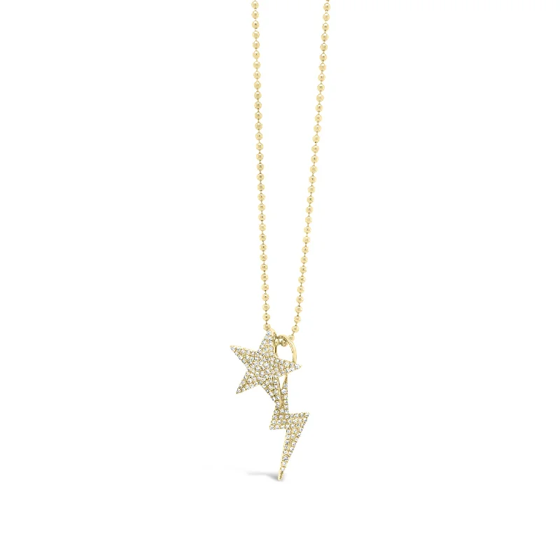 gold-plated chain necklace with charms Diamond Star & Lightning Bolt Pendants