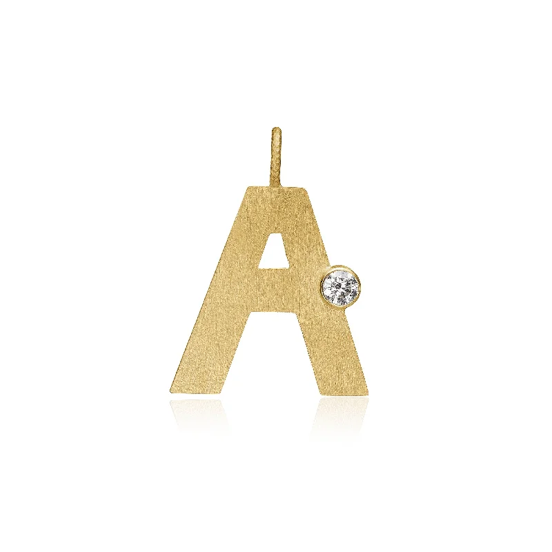 unique diamond eternity band Letter A 18K Gold Pendant w. Diamond