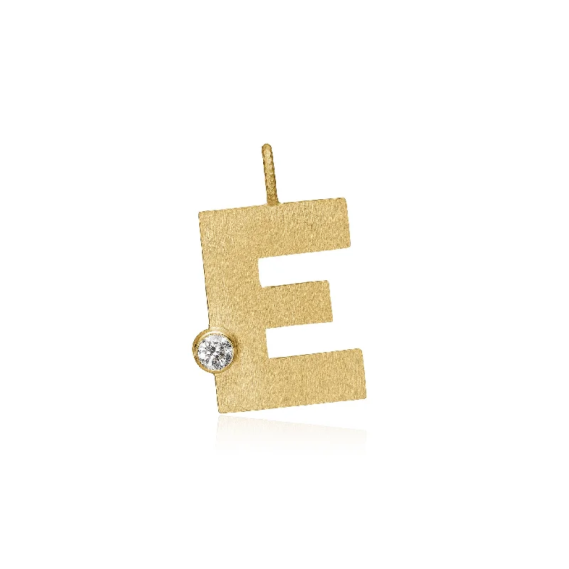 classic gold cuff bracelet Letter E 18K Gold Pendant w. Diamond