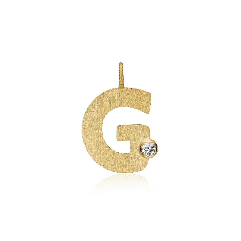 handcrafted gemstone drop earrings Letter G 18K Gold Pendant w. Diamond